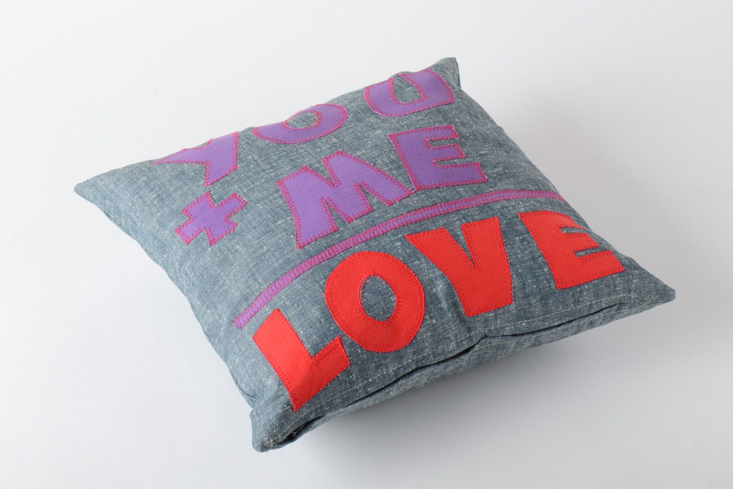 Soft handmade fabric sofa cushion with removable pillowcase and applique Love photo 2