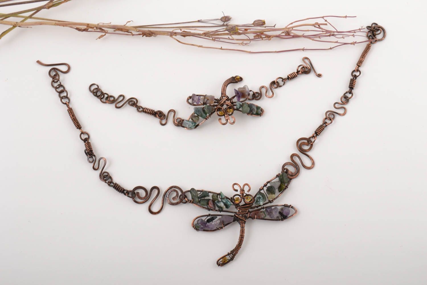 Bracelet cuivre Collier fait main wire wrapping libellule Accessoire femme photo 1