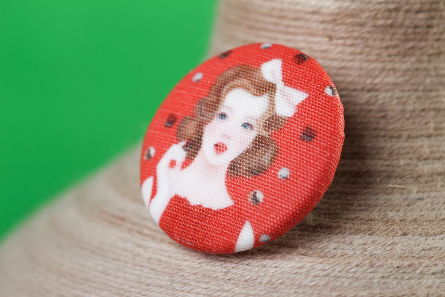 Red handmade plastic button printed fabric button needlework accessories photo 1
