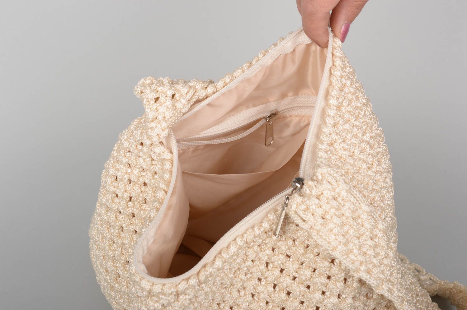 Сумка ручной работы сумка через плечо женская сумка макраме белая большая фото 3