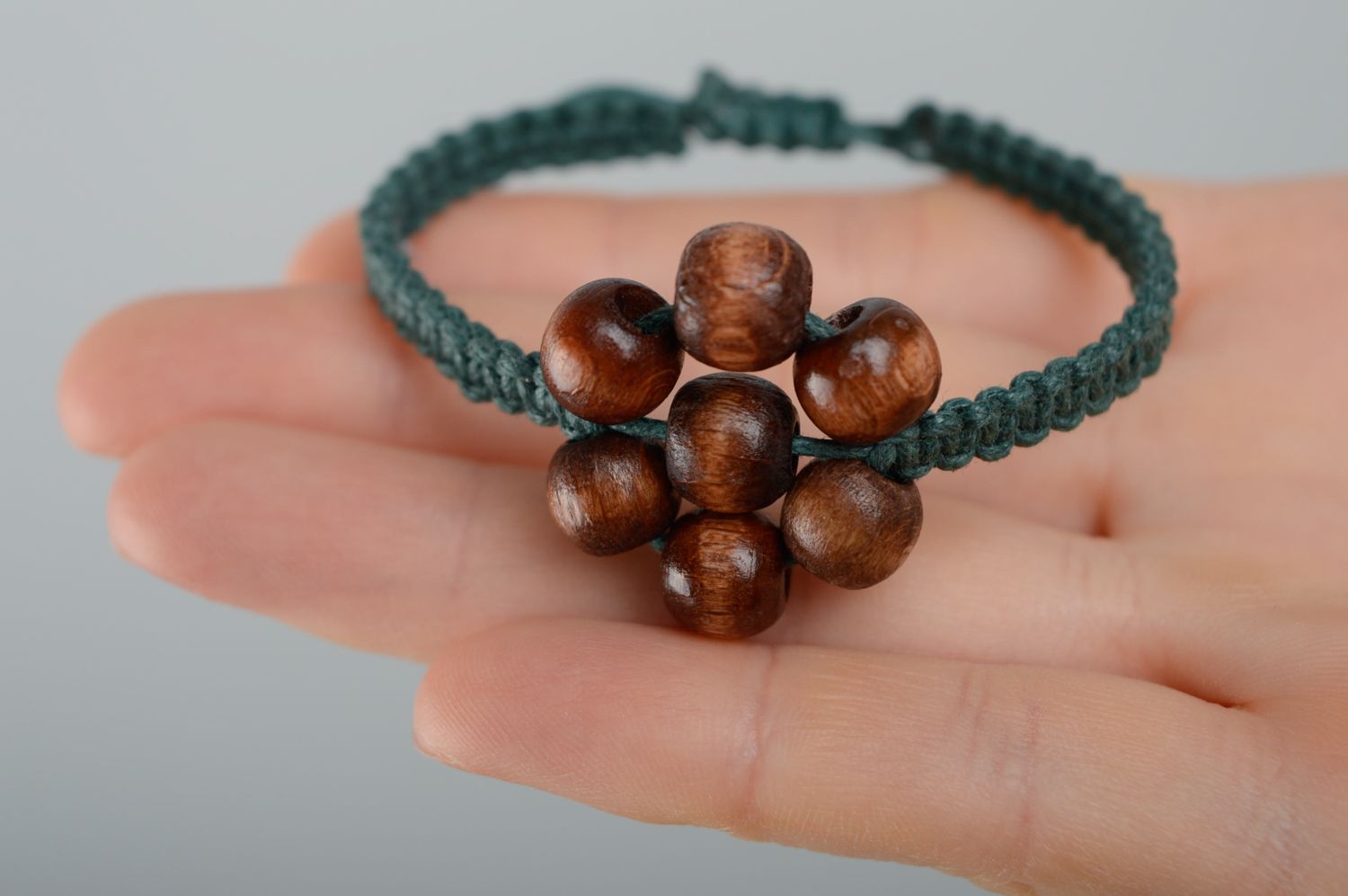 Macrame waxed cord bracelet with wooden beads photo 3