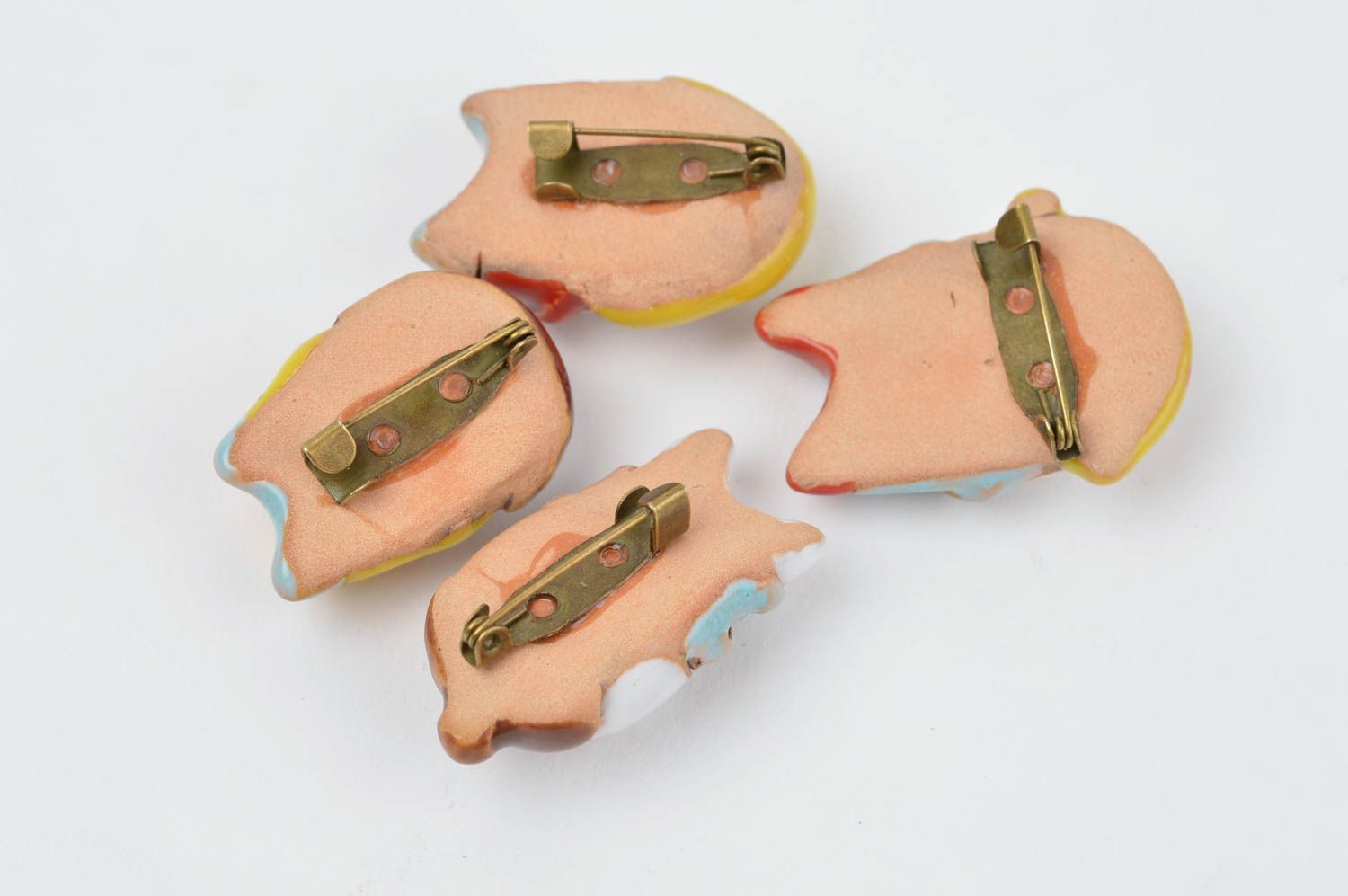Handmade designer cute brooch unusual funny brooch 4 elegant clay badges photo 3
