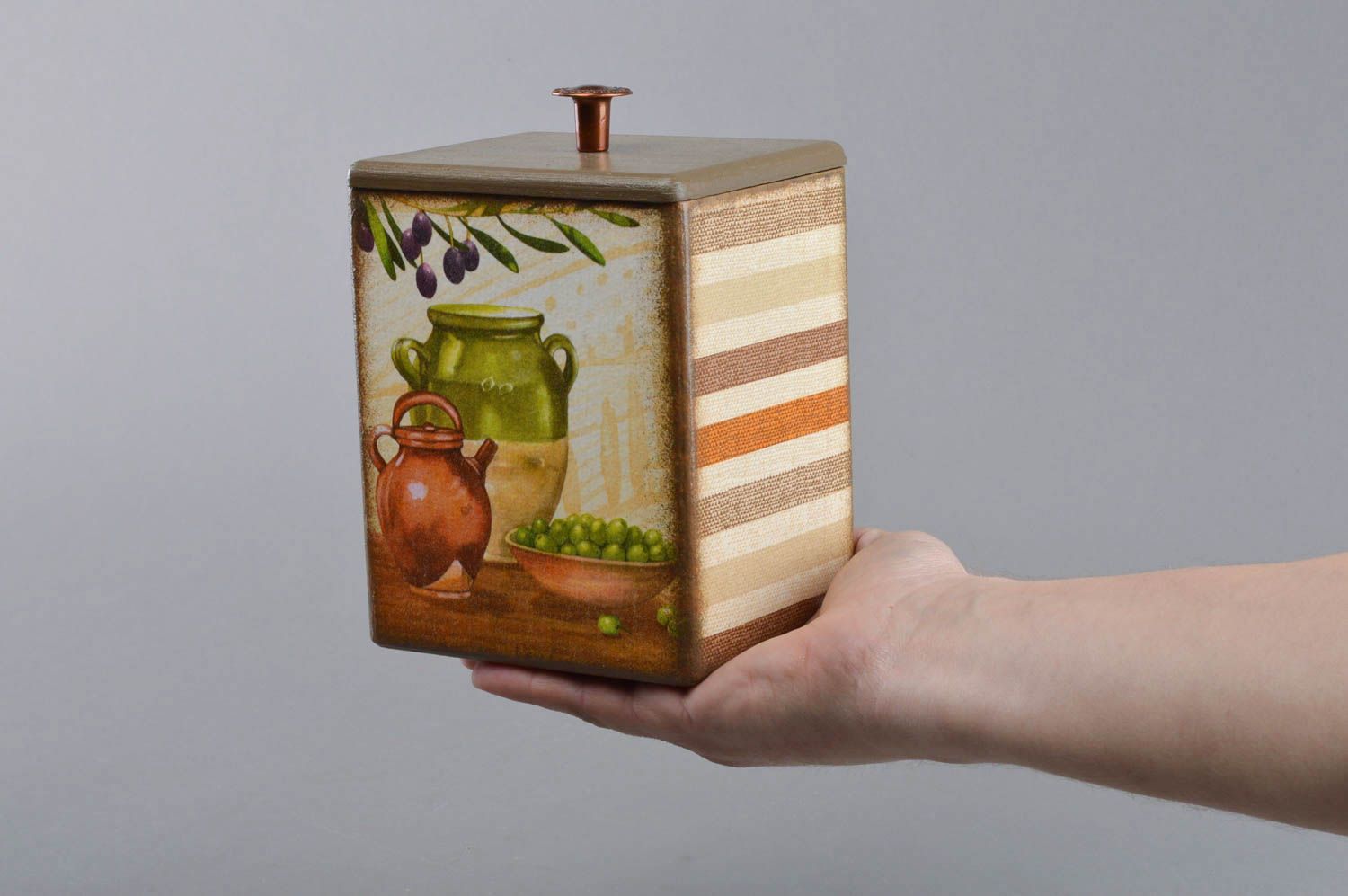 Boîte à épices faite main serviettage rectangulaire avec couvercle déco photo 3