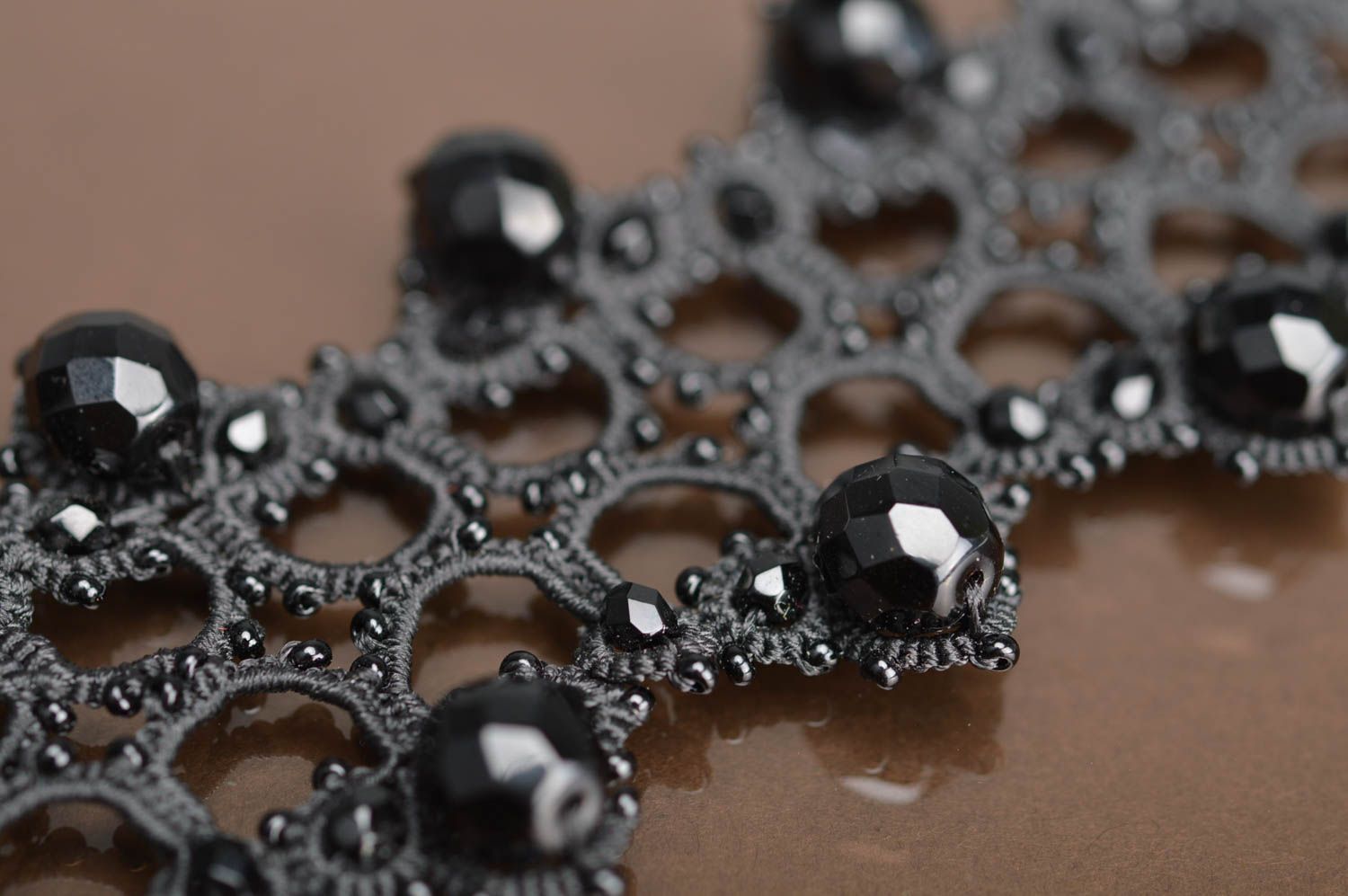 Handgemachtes Occhi Armband mit Glasperlen und Perlen schwarz ajour Vintage Stil foto 4