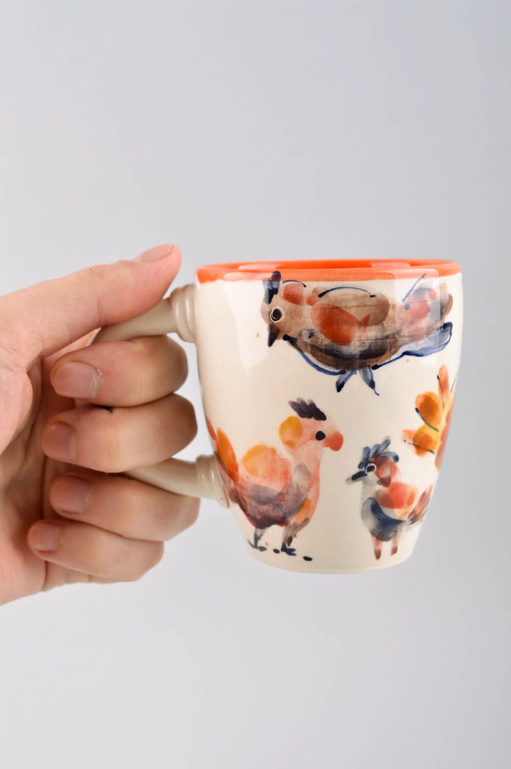 Ceramic coffee or tea cup with lind and art style bird painting photo 5
