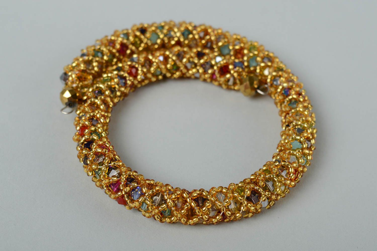 Bracelet spirale Bijou fait main perles de rocaille design doré Cadeau femme photo 5