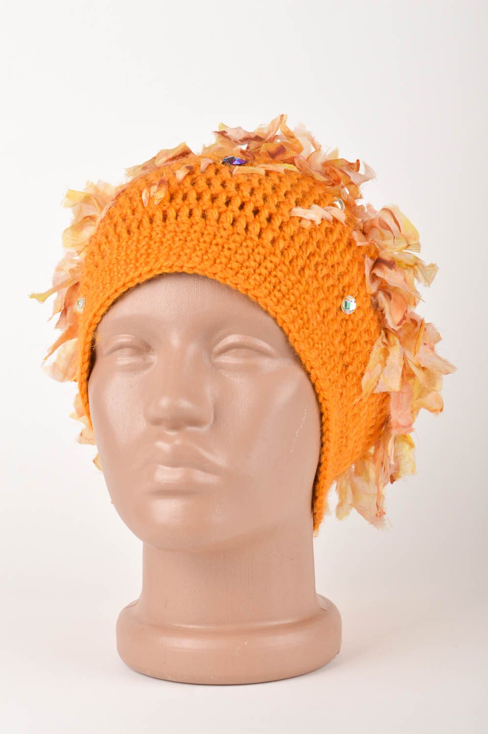 Moderne Mütze Handarbeit orange Winter Mütze Frauen Accessoire gehäkelte Mütze foto 1
