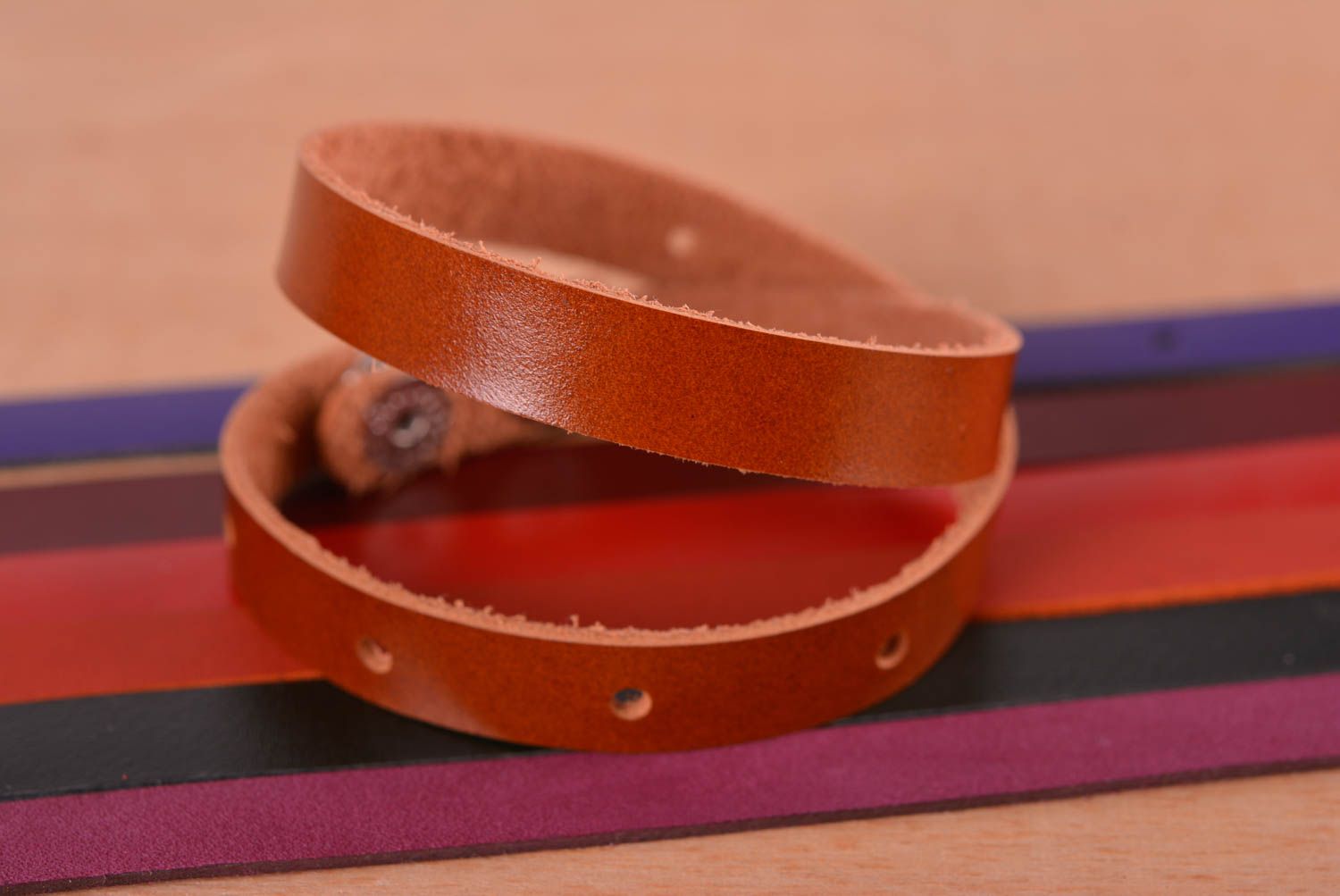 Handmade leather brown bracelet unusual wrist bracelet elegant accessory photo 1