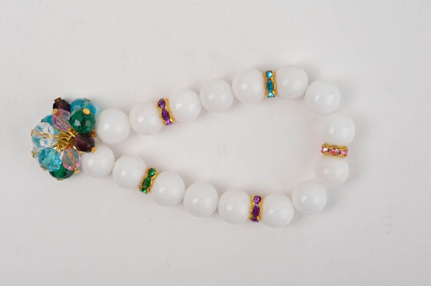Bracelet agate blanc cristal Bijou fait main Accessoire mode design de créateur photo 4