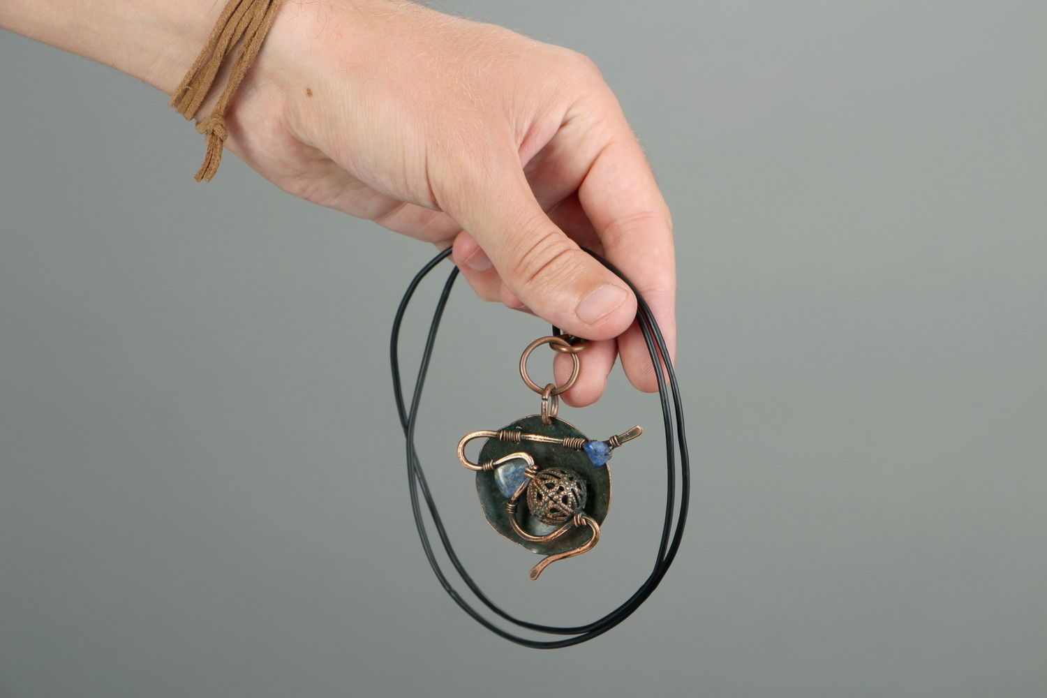 Copper pendant with lazurite photo 5