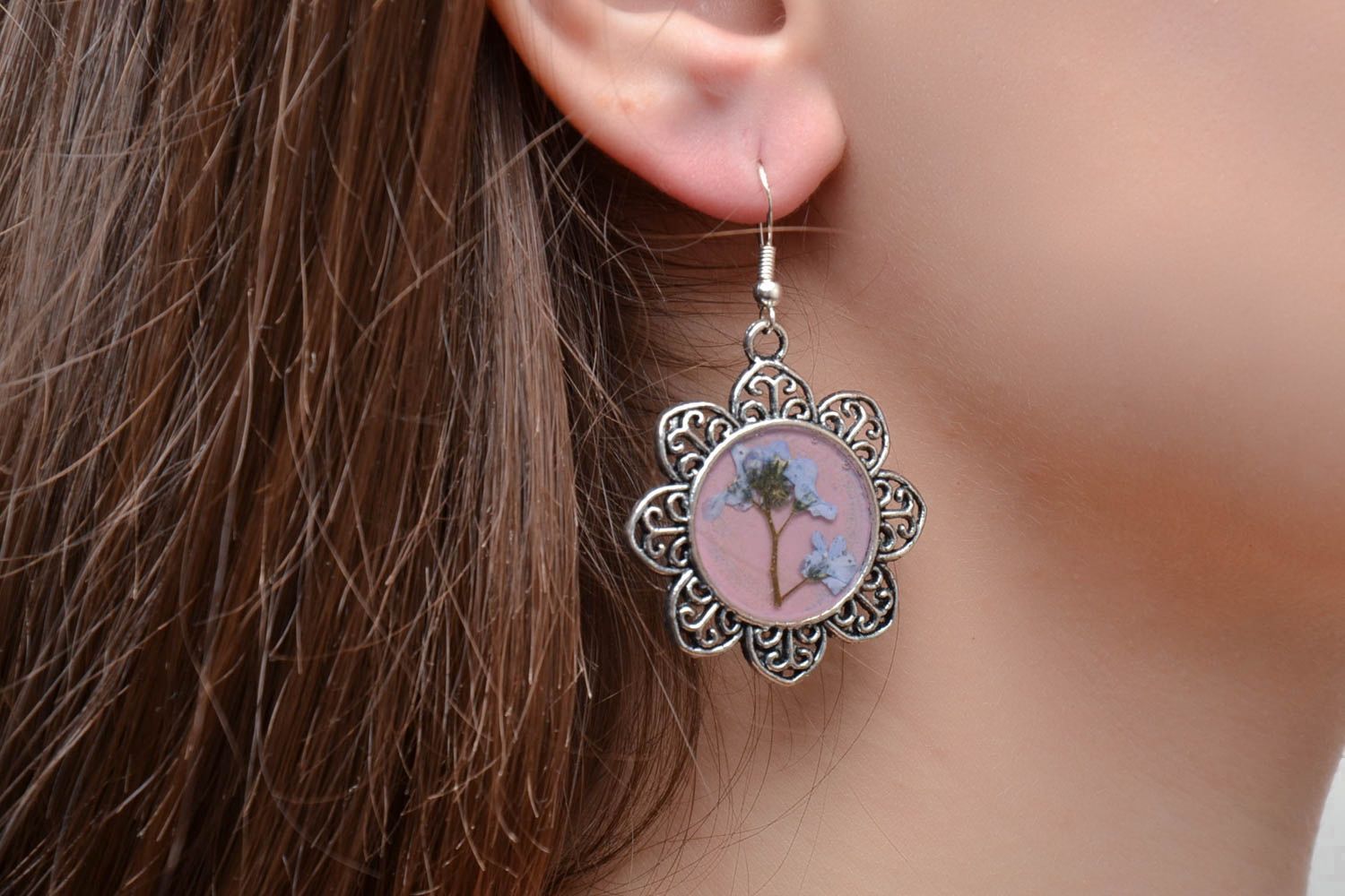 Handmade earrings with natural flowers photo 2