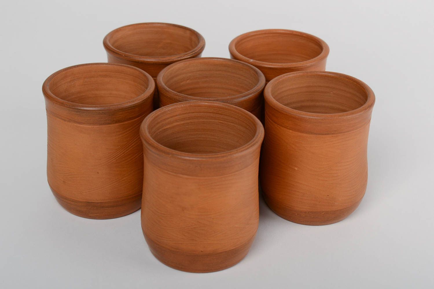 Set of 6 six terracotta clay 7 oz cups with no handle in Mexican style photo 2