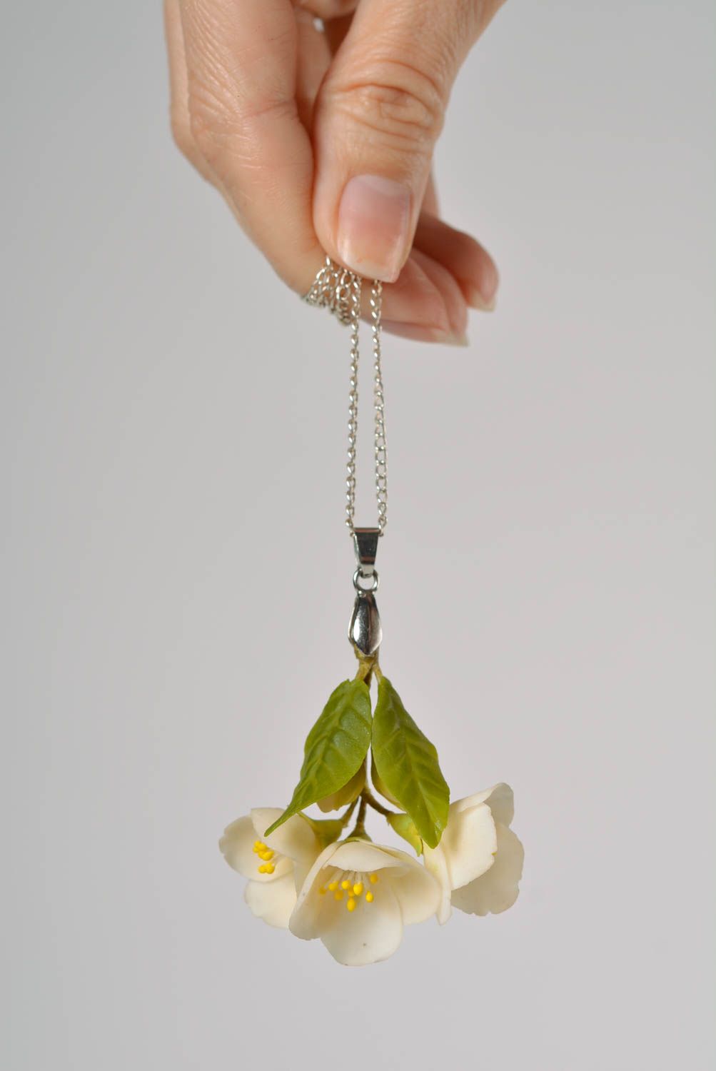 Künstler Blume Anhänger aus Polymerton handmade originell an Schnur für Frauen foto 4