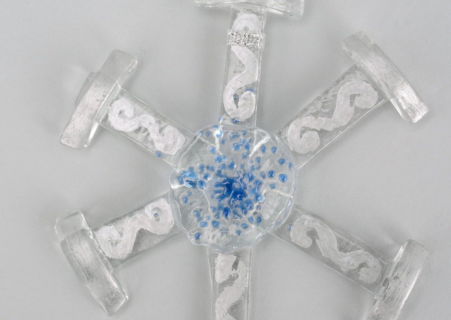 New Year's decoration Snowflake with white pattern photo 2