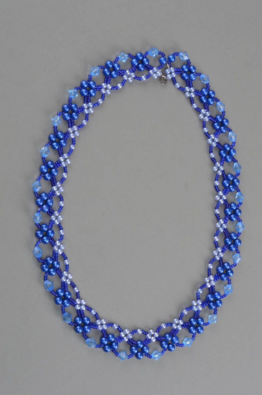 Glasperlen Collier in Blau ajour schön Designer Halsschmuck Kette handgemacht foto 2