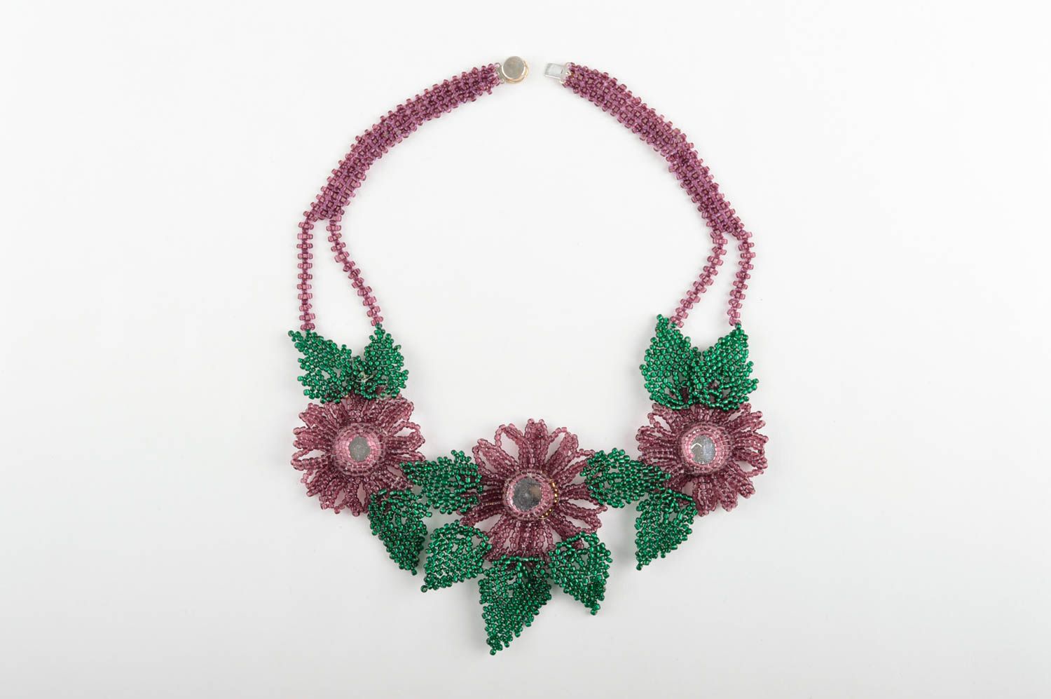 Колье из бисера украшение ручной работы цветочное нарядное ожерелье из бисера фото 4