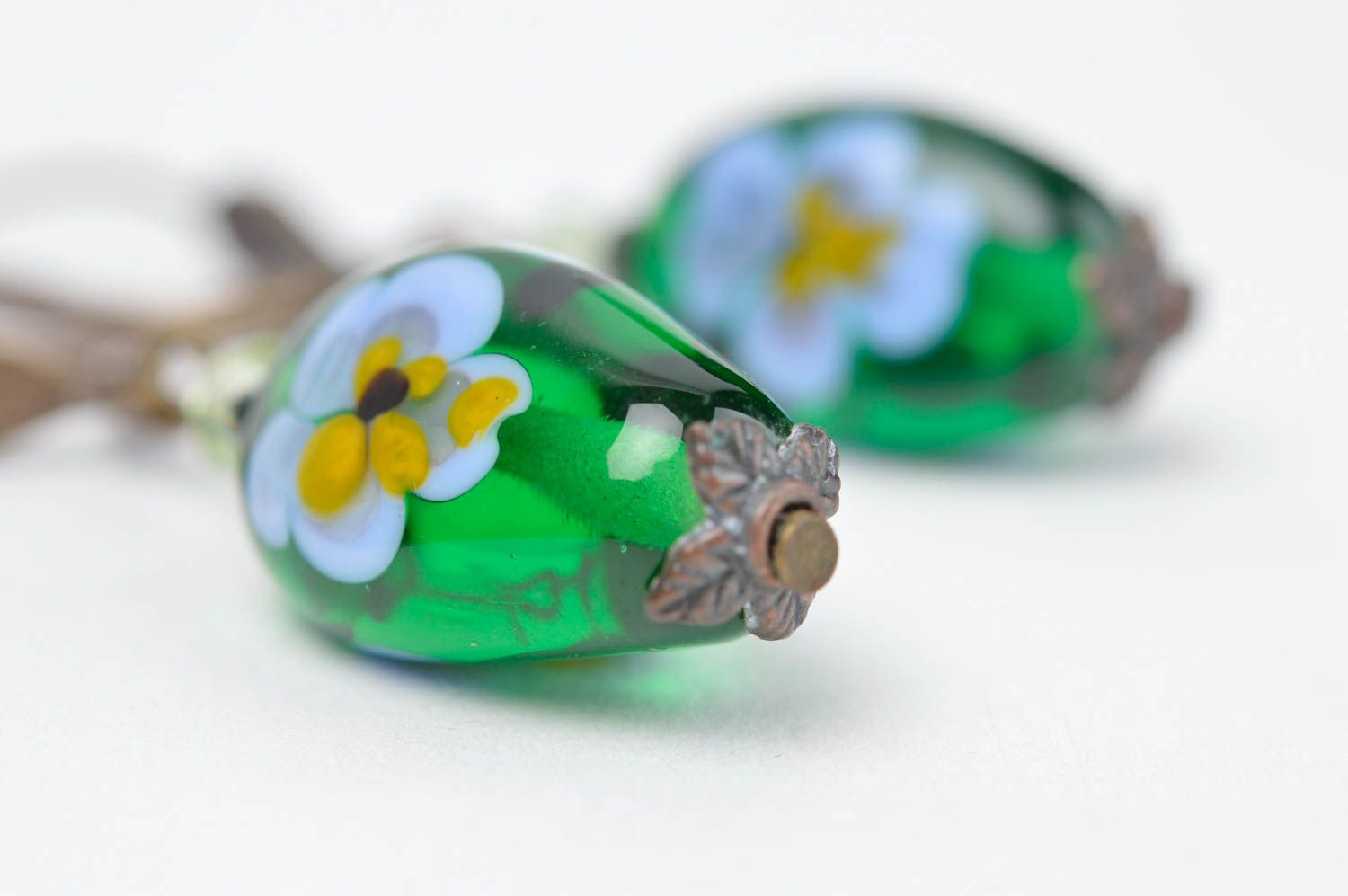 Flower handmade earrings handmade female present gift for her glass earrings photo 3