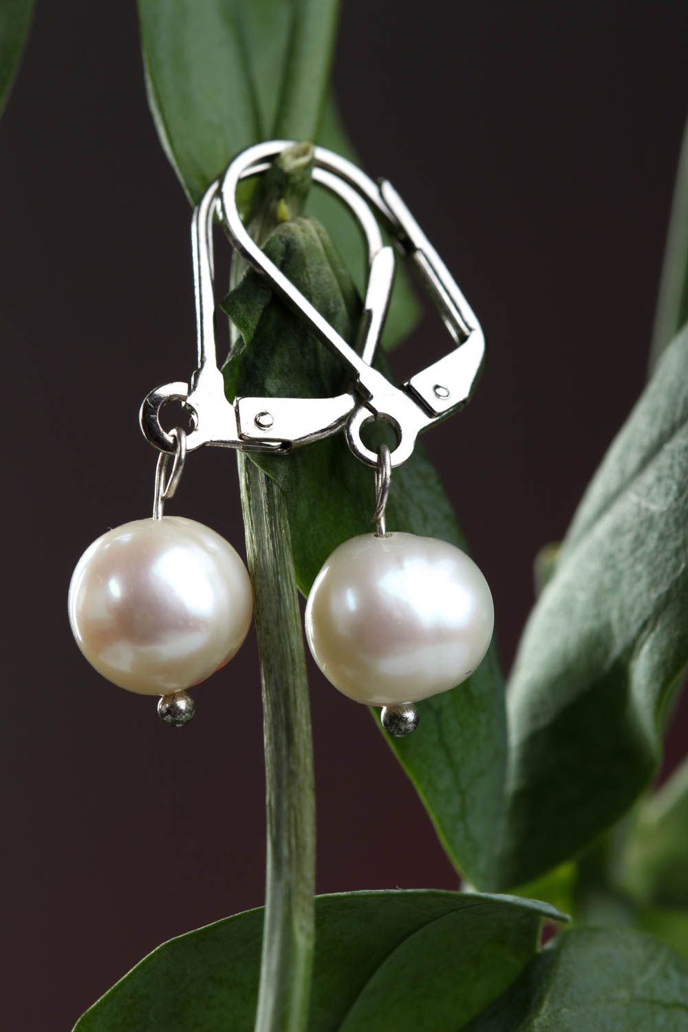 Handmade earrings with pearl beads earrings with charms stylish jewelry photo 1