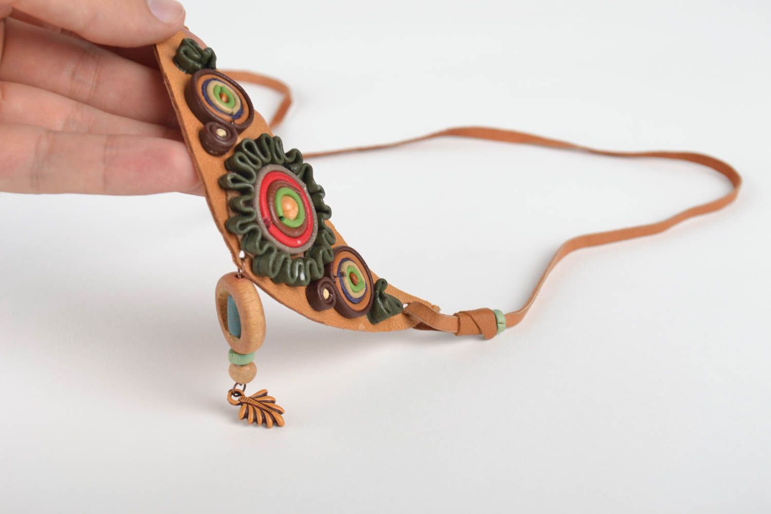 Handmade Leder Collier Modeschmuck Halskette Geschenk für Frauen beige  foto 5