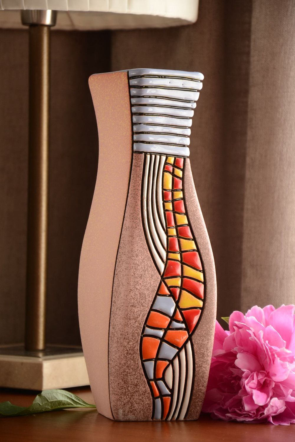 Глиняная ваза с росписью пигментами ручной работы авторская красивая 2200 мл фото 1