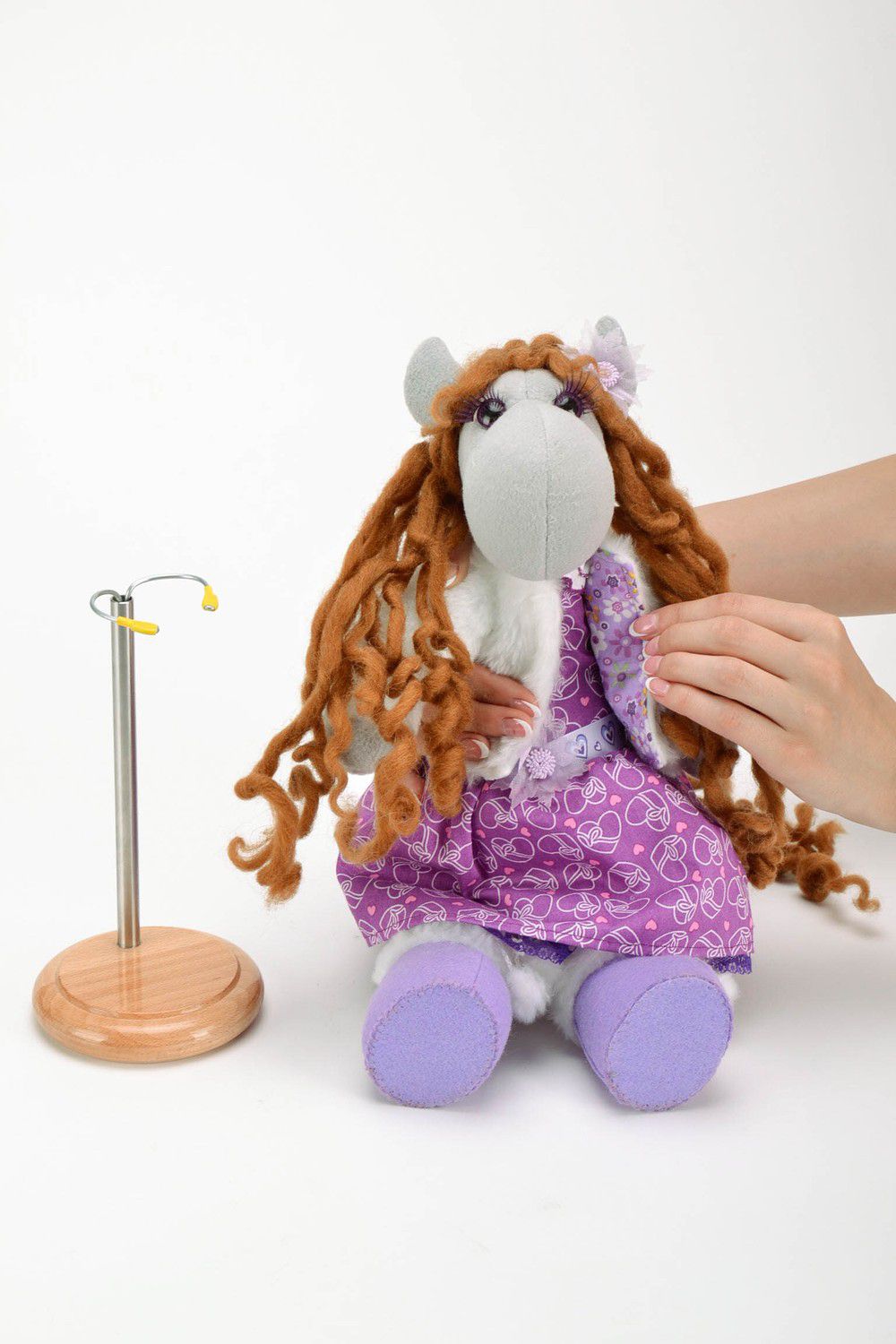 Soft toy with holder Horse in lilac dress photo 1