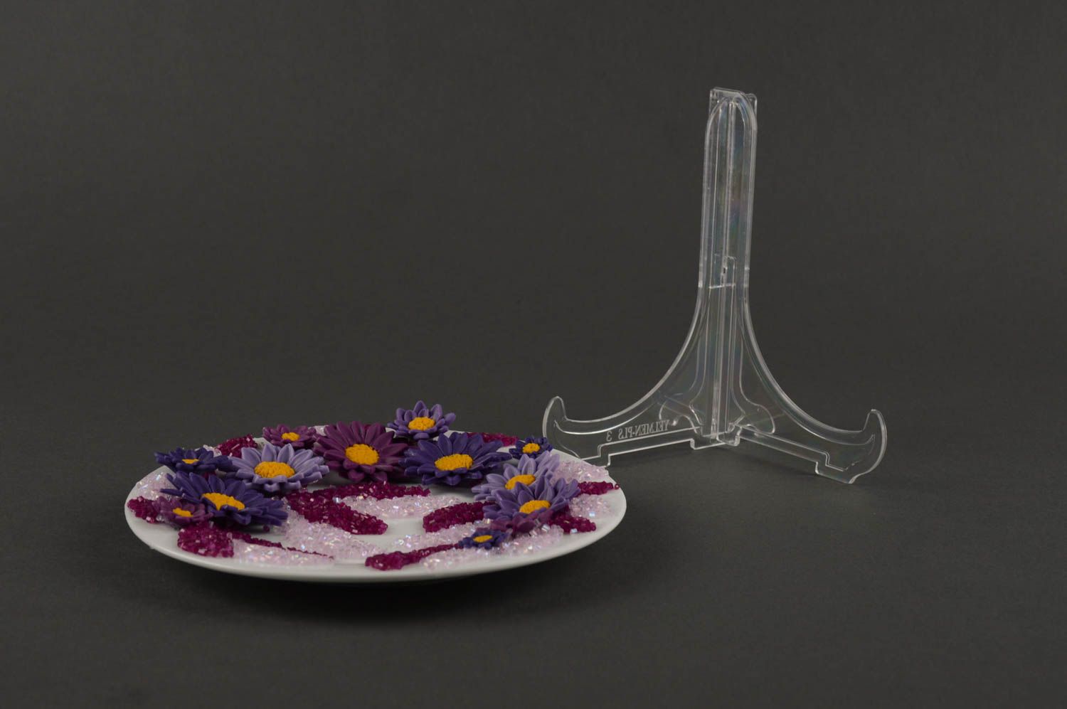 Assiette décorative faite main Idée déco mauve avec fleurs Cadeau original photo 4
