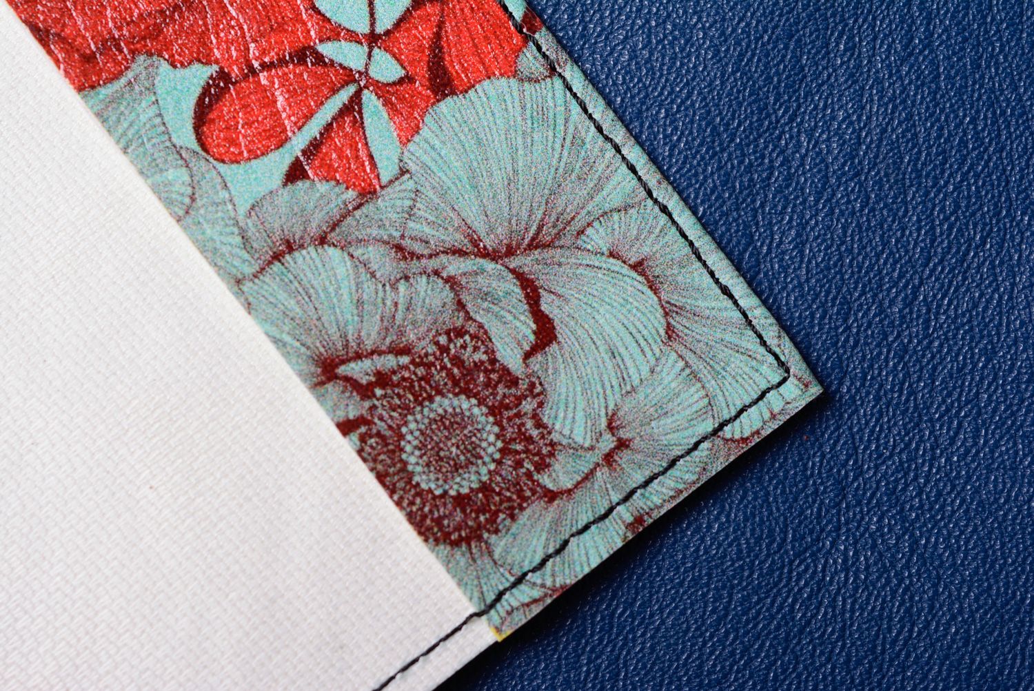 Handmade designer leather passport cover with flower print photo 5