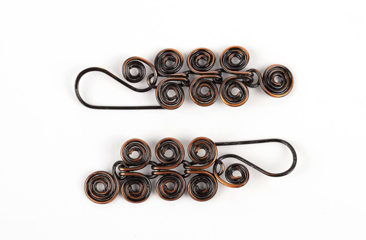 Handmade lange Kupfer Ohrringe gewickelt Designer Schmuck Accessoire für Frauen foto 3