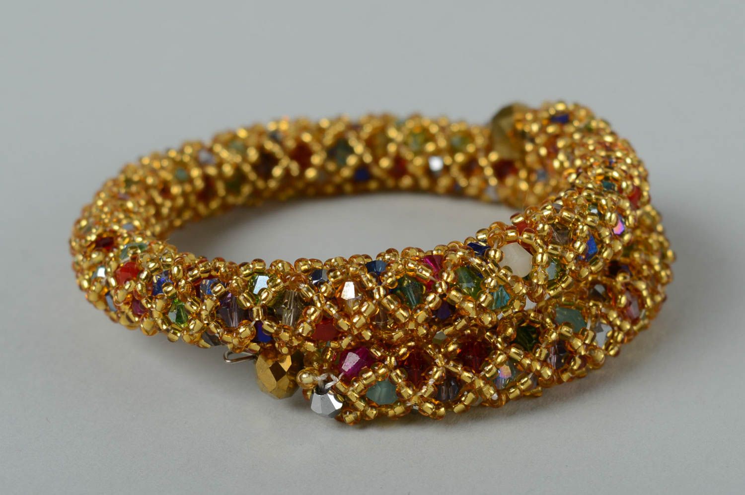 Bracelet spirale Bijou fait main perles de rocaille design doré Cadeau femme photo 1