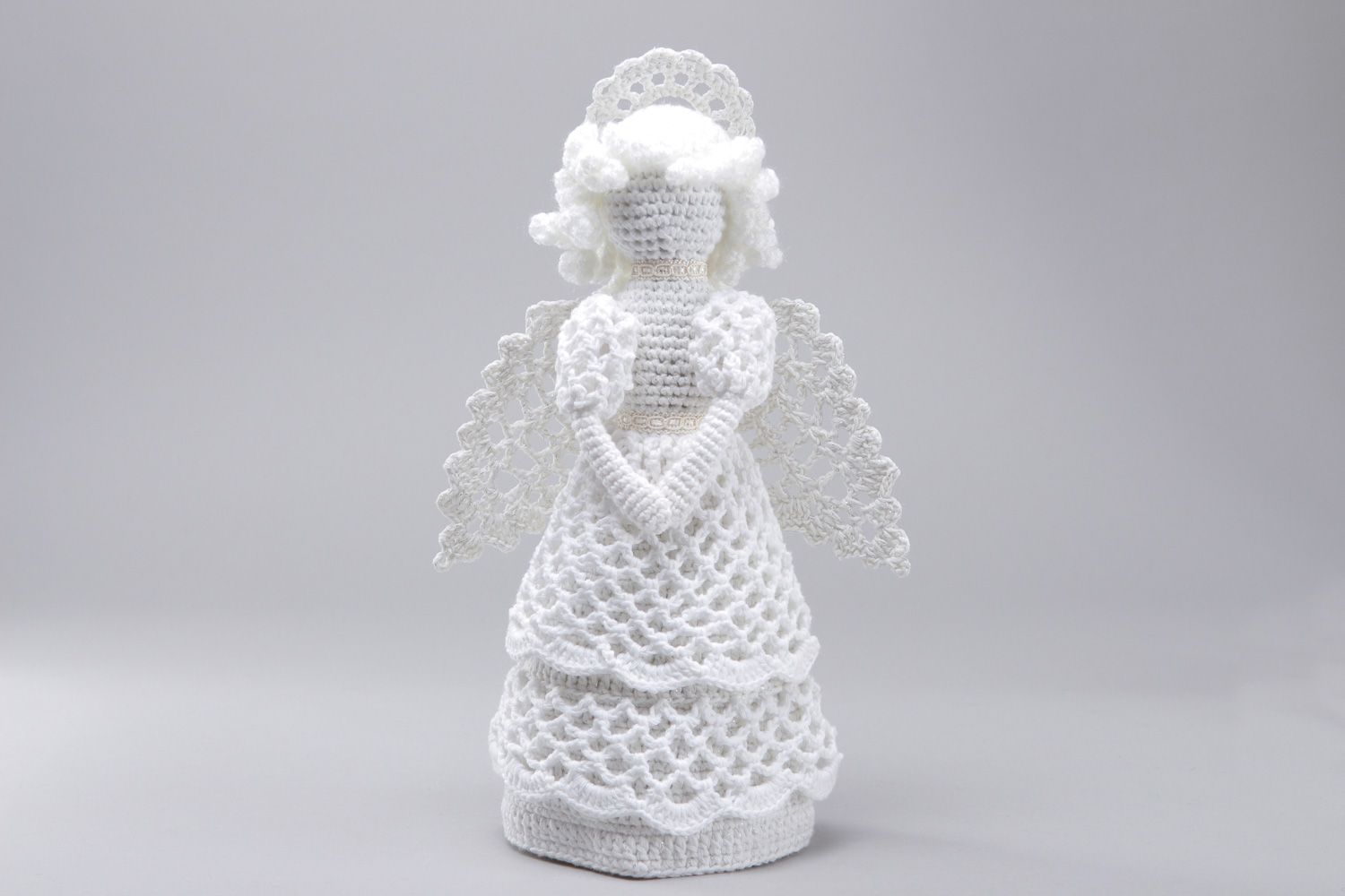 Handmade white interior soft toy angel crocheted of cotton and acrylic threads photo 1
