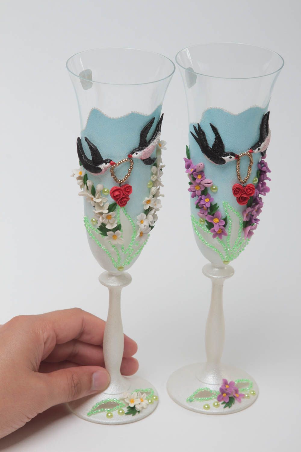 Flûtes à champagne faites main Vaisselle en verre Cadeau original 2 pièces photo 5