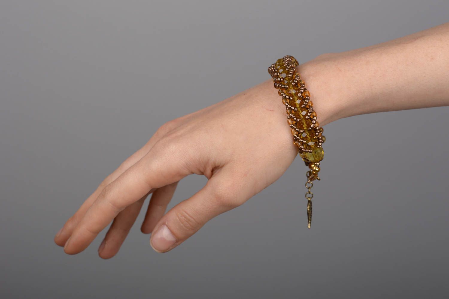 Tow-row golden color beads adjustable bracelet for teen girls photo 5