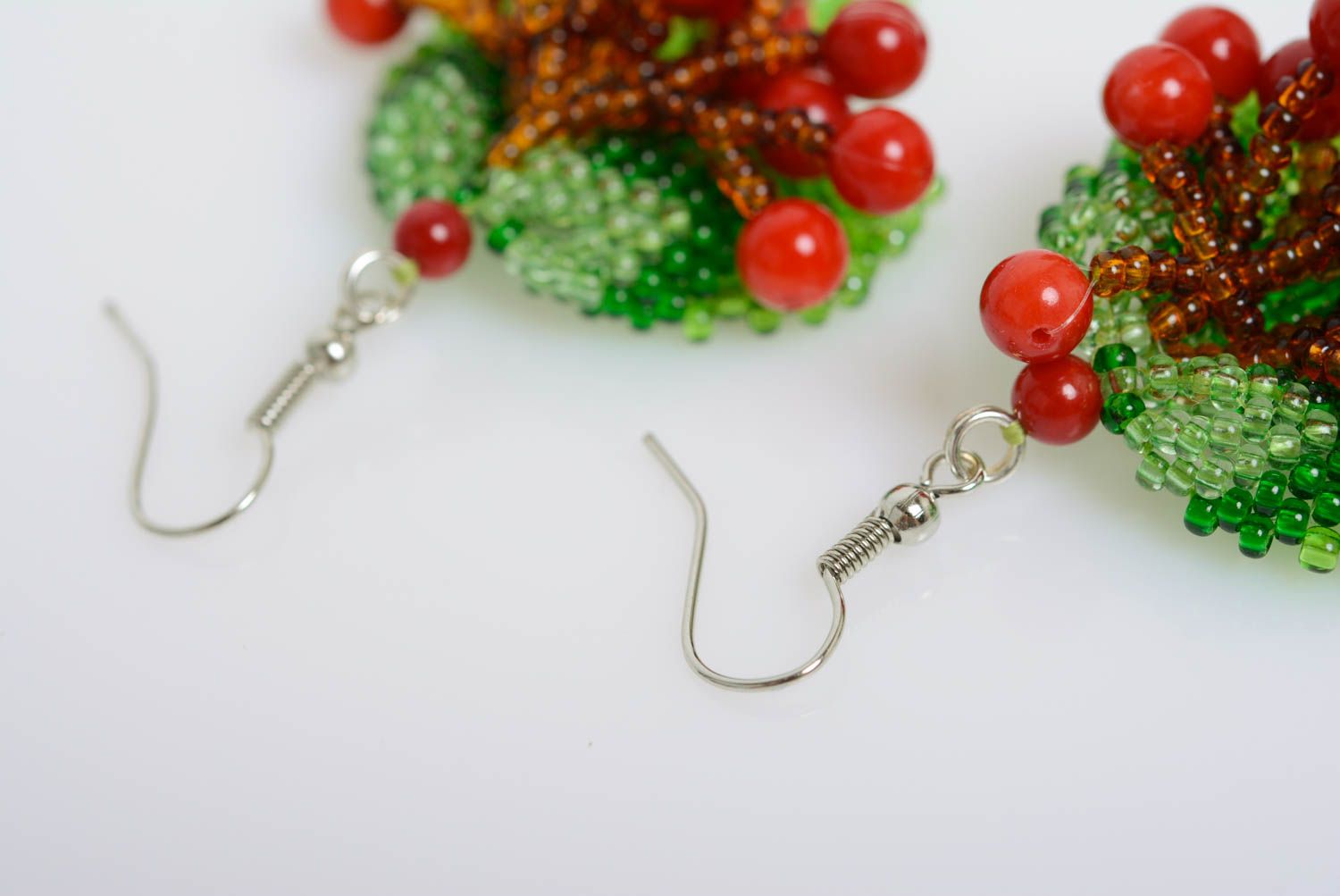 Beaded earrings Viburnum Berries bright beautiful handmade woven accessory photo 5