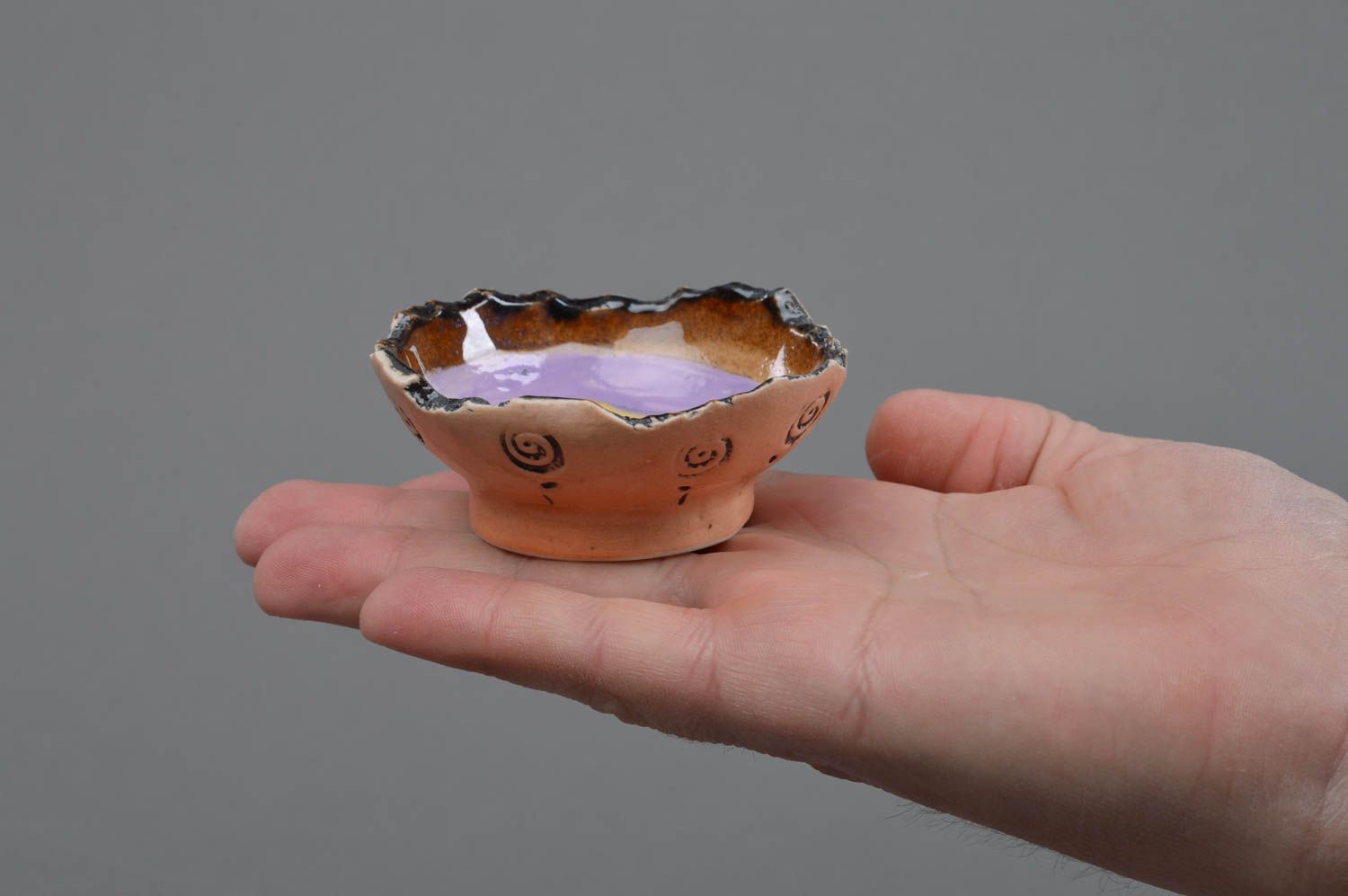 Small designer porcelain bowl with ragged edge colorful handmade glazed photo 4