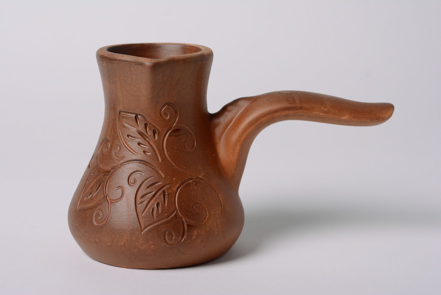Handmade ceramic cezve for Turkish coffee with ornament kilned with milk photo 1
