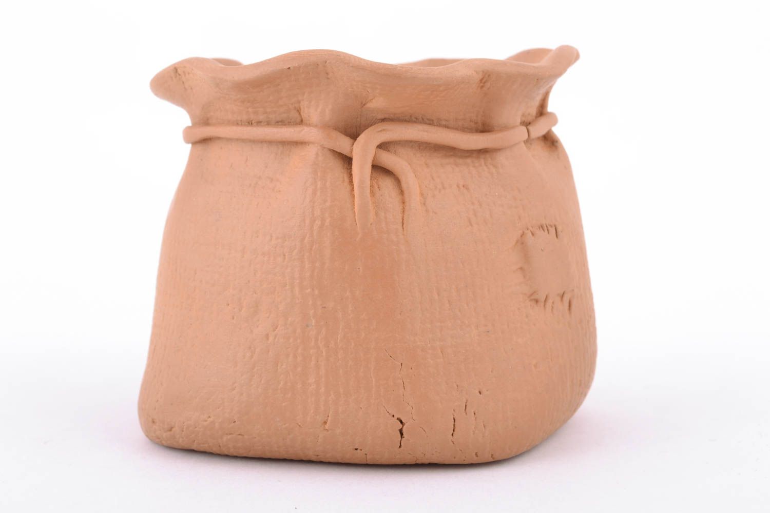 Petit pot de cuisine en céramique brun fait main en forme de sac original photo 2