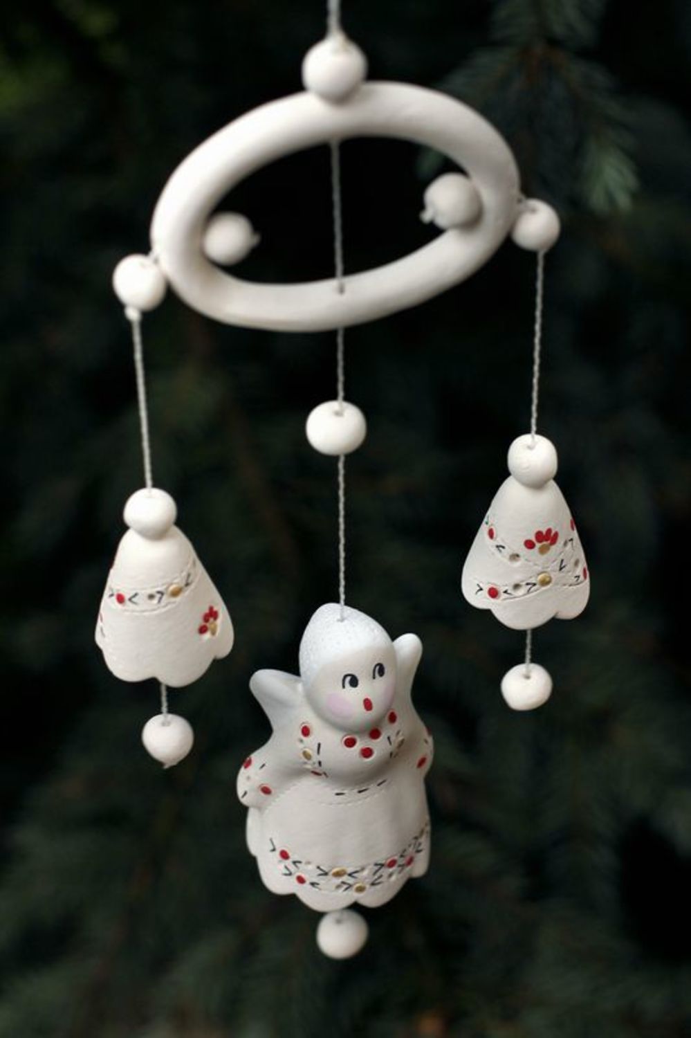 Ceramic hanging bells with an angel, red photo 3