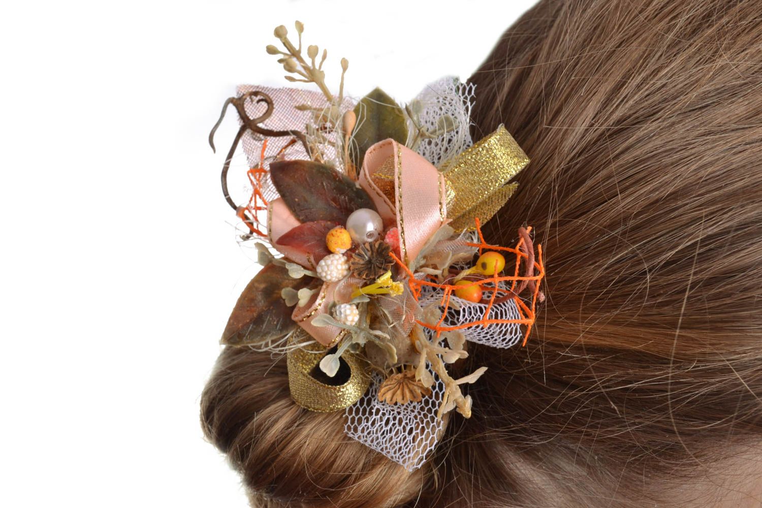 Blume Haarspange Rohling aus Stoff und dekorativen Elementen für Frauen  foto 1