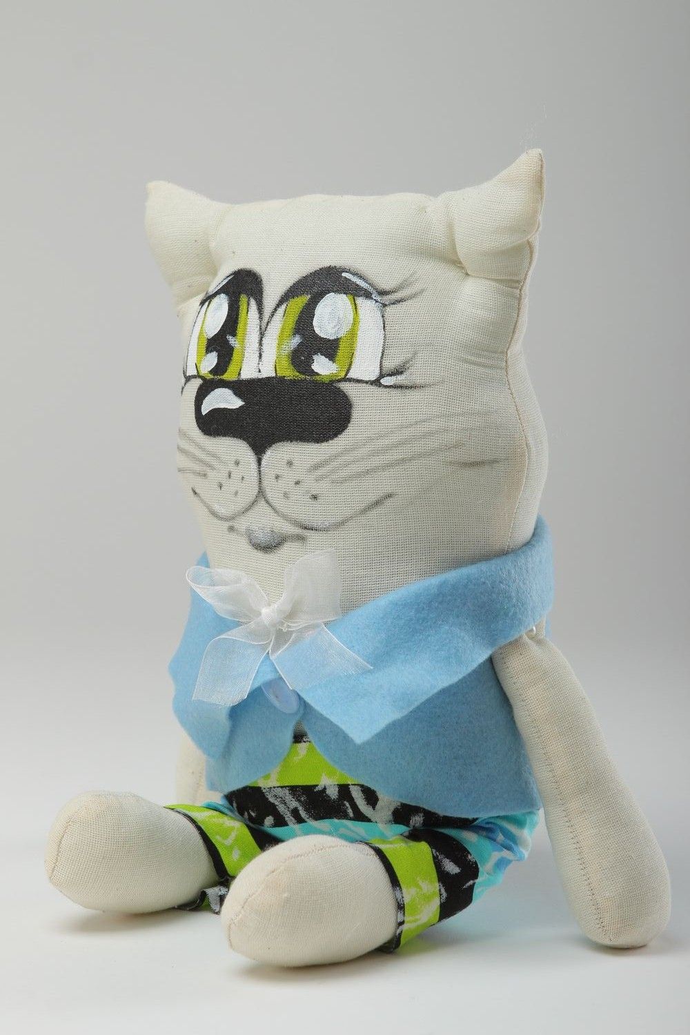 Игрушка ручной работы декор для дома интерьерная игрушка из ткани в виде кота фото 5