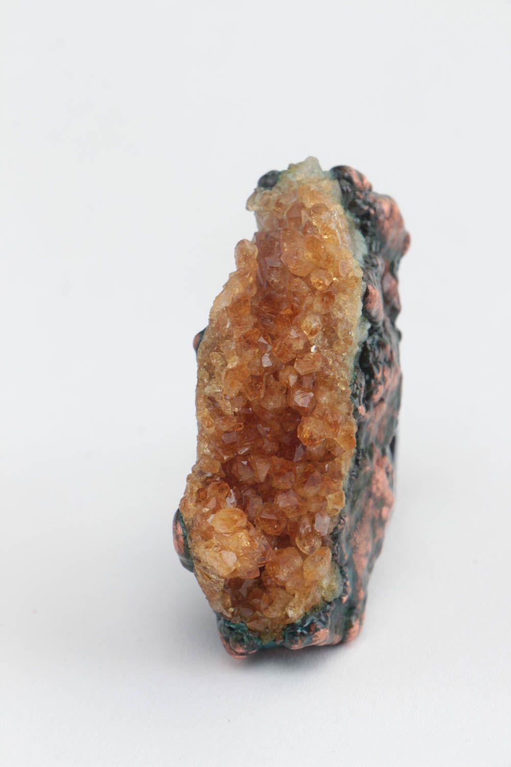 Grande bague cuivre pierre naturelle quartz jaune ajustable originale faite main photo 5