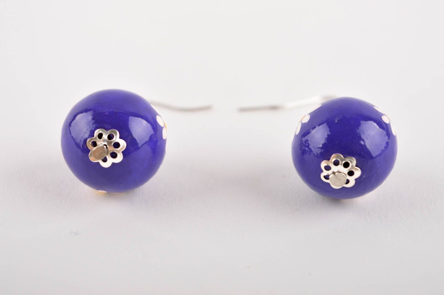 Boucles d'oreilles boules Bijou fait main violettes en céramique Cadeau femme photo 4