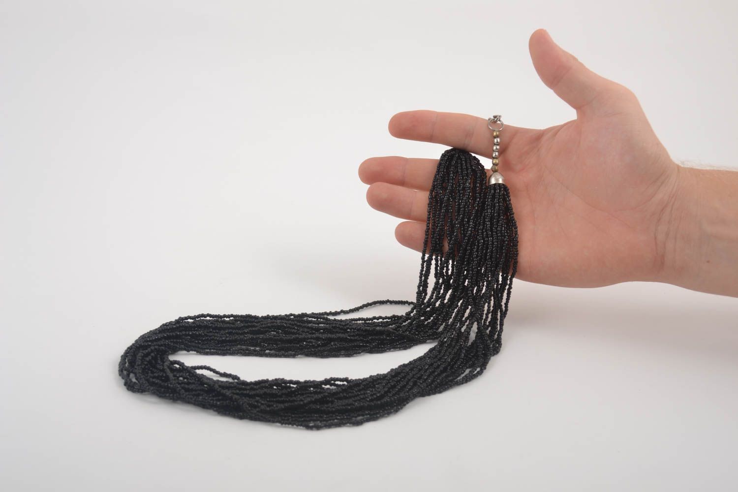 Collier noir Bijou fait main multirang en perles de rocaille Accessoire femme photo 5