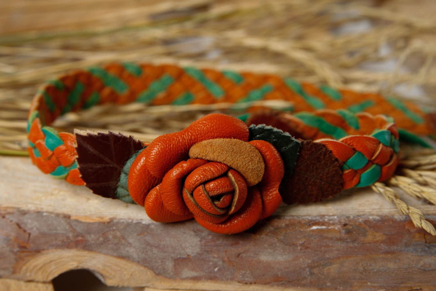 Handmade Haarband mit Blume aus Leder Damen Schmuck Accessoire für Haare foto 1