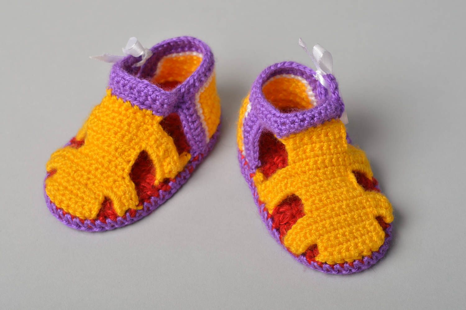 Пинетки крючком ручной работы пинетки для новорожденных вязаные пинетки сандали фото 2