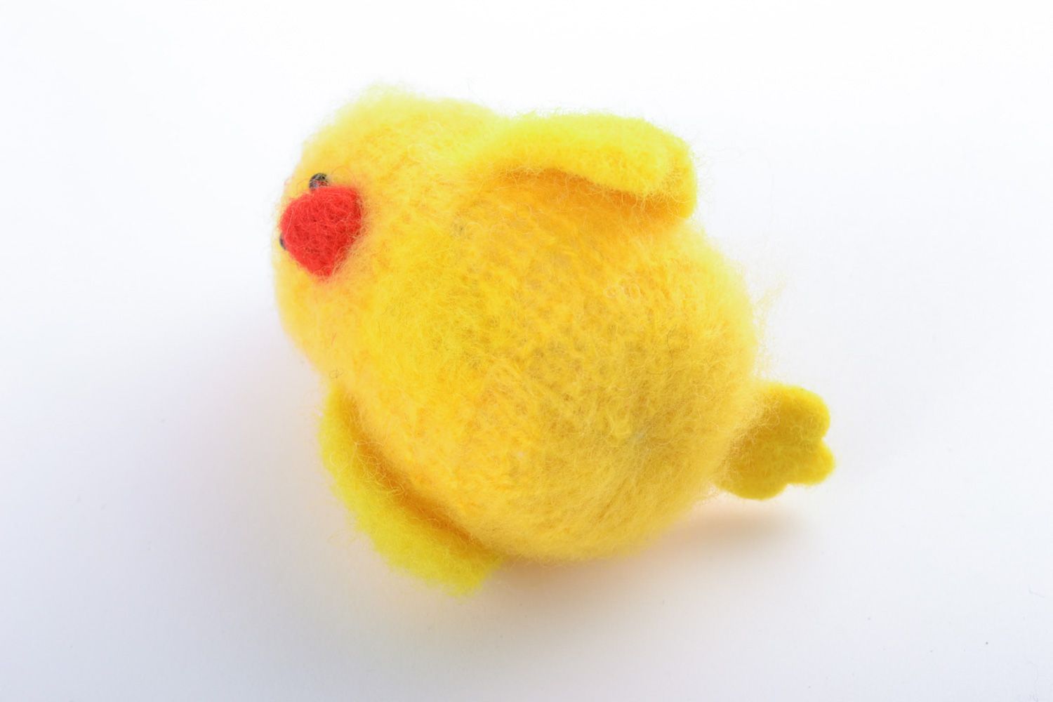 Tiny yellow handmade crochet toy chicken with felted wool tuft photo 5