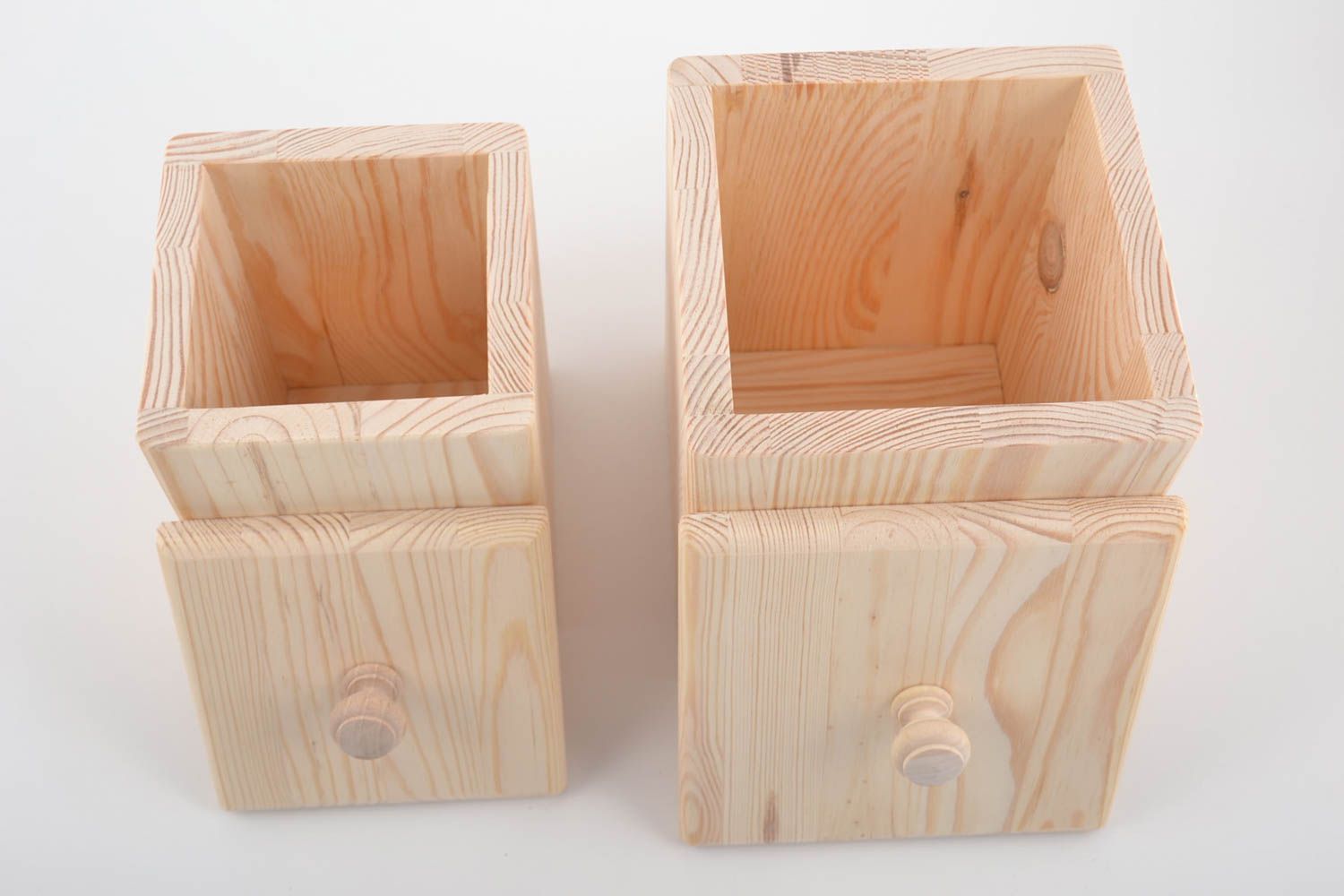 Set of 2 handmade wooden craft blanks tall square boxes with removable lids photo 4