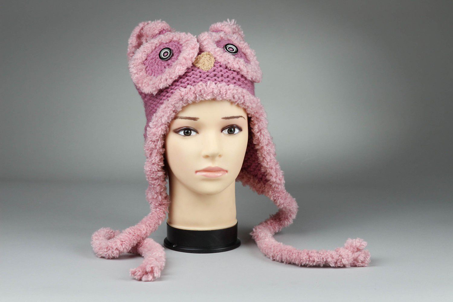 Knitted hat Pink owl photo 2