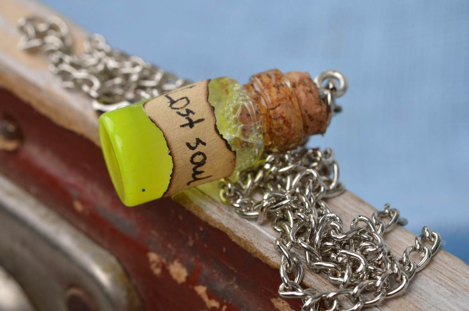 Lemon unusual cute handmade pendant jar on long chain lights in darkness photo 4