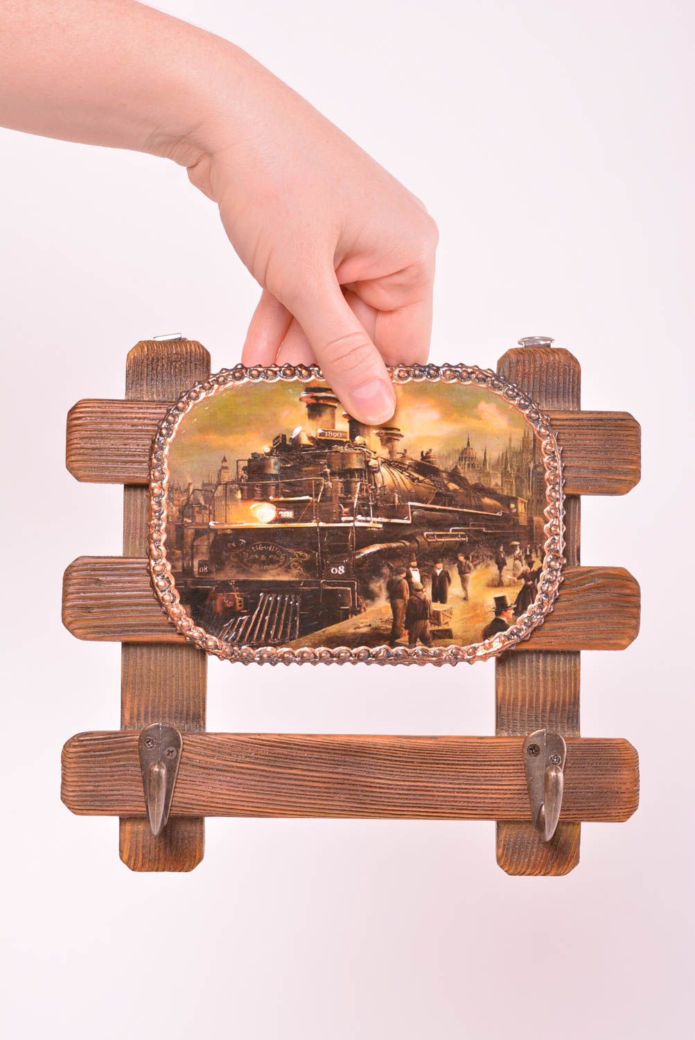 Appendino per chiavi fatta a mano di legno appendiabiti originale da parete 
 foto 3