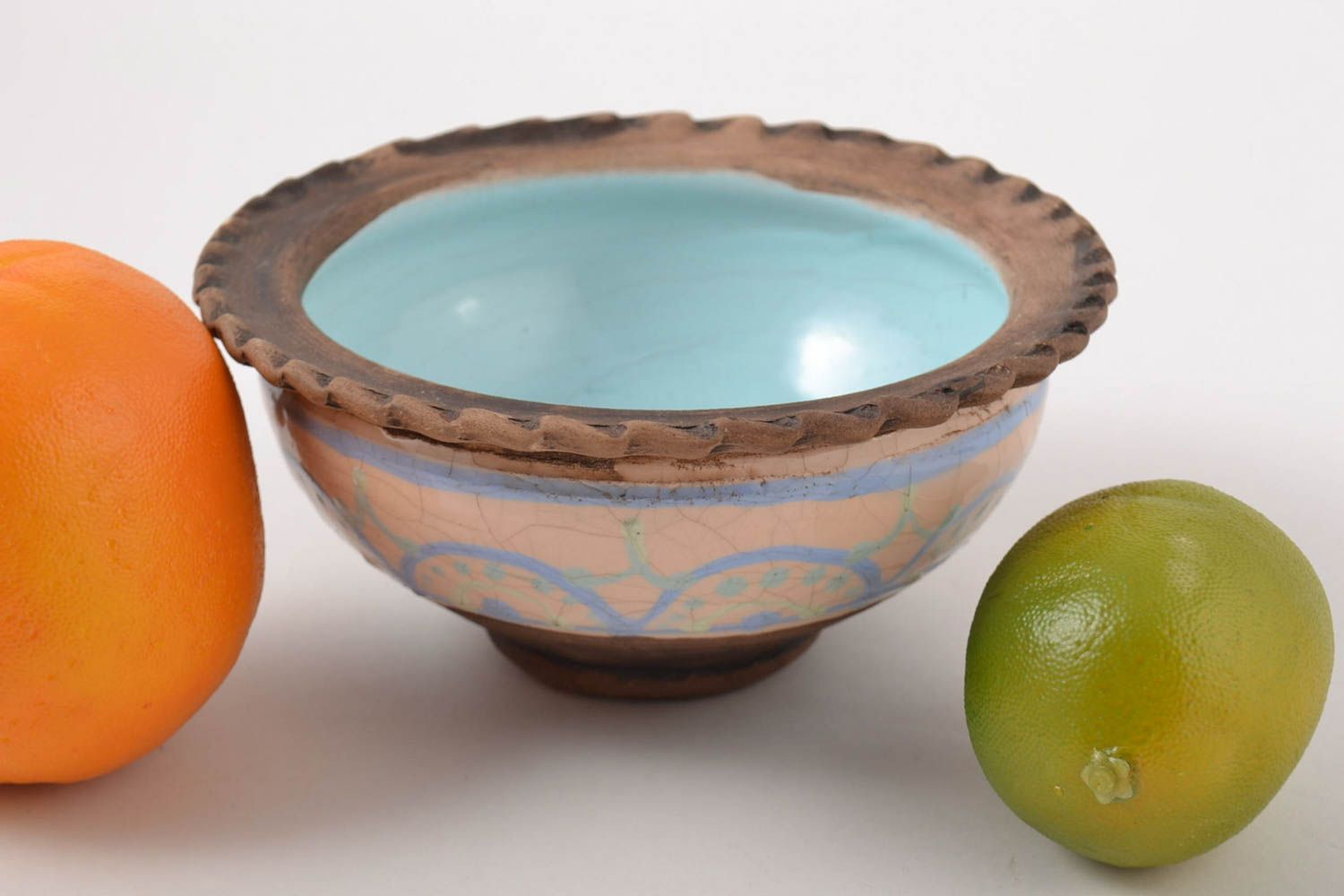 Керамическая миска ручной работы глиняная миска голубая глиняная посуда 500 мл фото 1